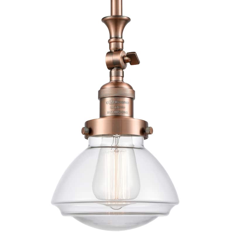 Innovations Lighting Olean 7" Wide Mini Rod Hung Adjustable Pendant - Antique Copper / Clear