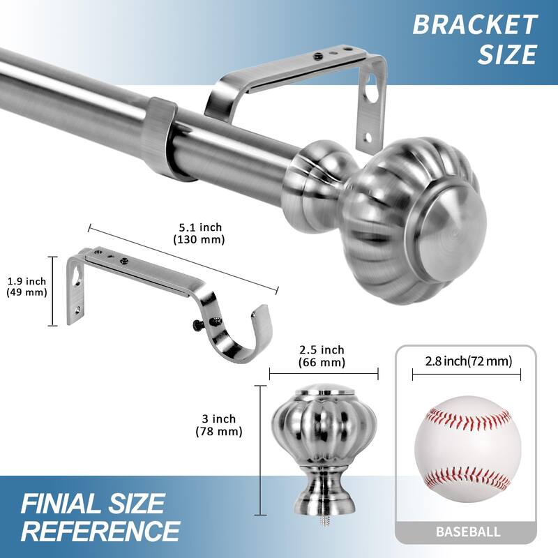 1-inch Diameter Doorknob Adjustable Single Drapery Curtain Rod