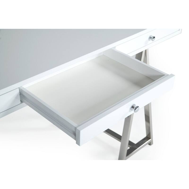 Modrest Ostrow White & Stainless Steel Desk