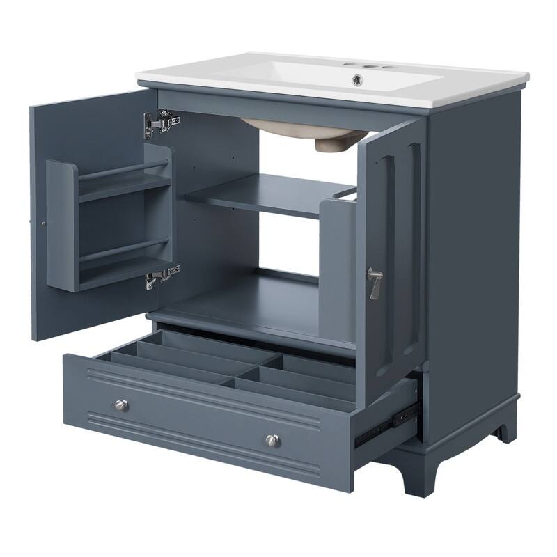30" Bathroom Vanity with Ceramic Sink, Adjustable Shelf, Drawer with Divider