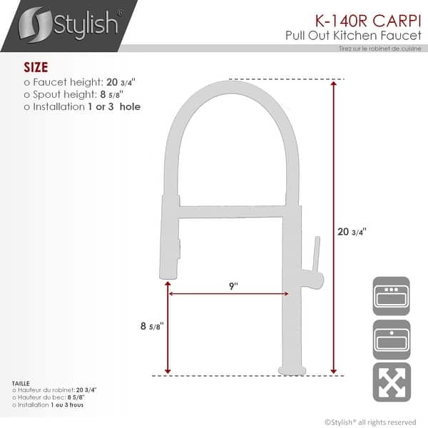 dimension image slide 0 of 3, STYLISH Stainless Steel Single Handle Pull Out Dual Mode Kitchen Sink Faucet