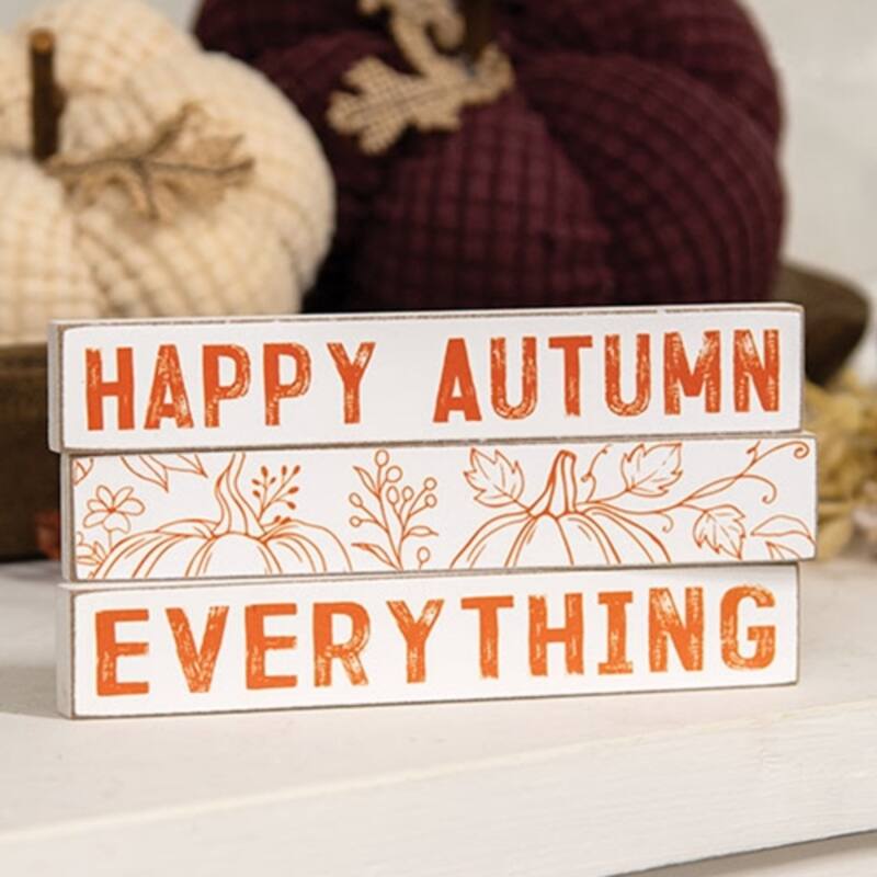 Set of 3 Happy Autumn Everything Wooden Mini Sticks with Distressed Edges for Fall Home Decoration - 1" H x 6" W x .5" D.