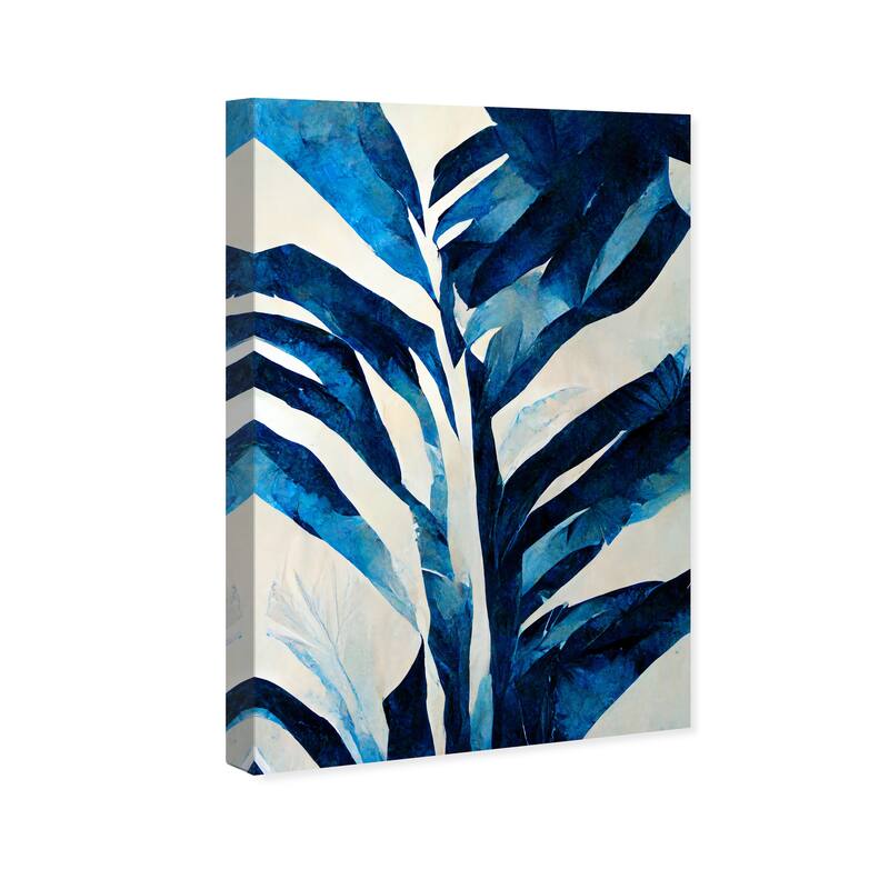 Wynwood Studio Canvas Floral and Botanical Azure Jungle Fern Blue and Tropical Wall Art Canvas Print - Blue, White