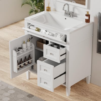 30'' Bathroom Vanity with Top Sink, Modern Bathroom Storage Cabinet with 2 Drawers, a Tip-out Drawer and Adjustable Shelf