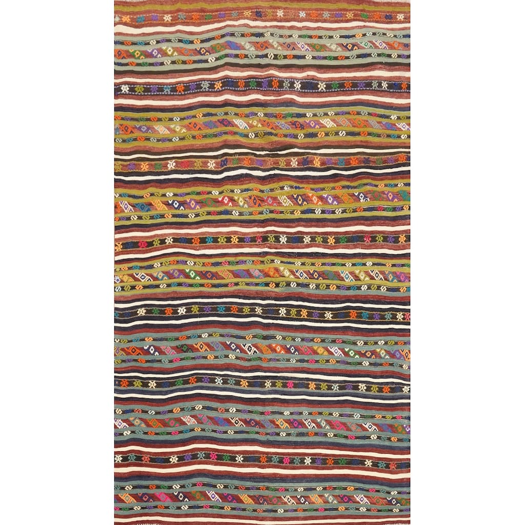 Hand Woven Oriental 100% Wool Carpet Southwestern Tribal Multi-Colored Kilim Area Rug - 7' 11'' X 4' 11''