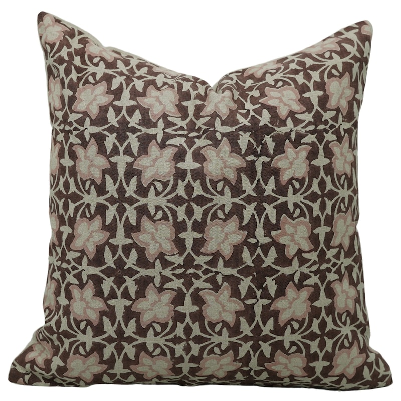 Linen Bohemian Block print pillow Cover- Chudamani - Pillow Covers - 22" x 22"