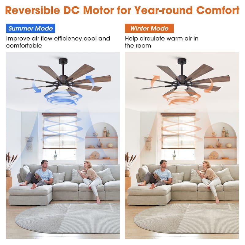 Parrot Uncle 60" Farmhouse Integrated LED Windmill Ceiling Fan with Light and Remote
