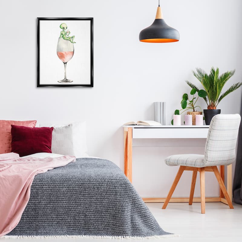 Stupell Lounging Alien on Wine Glass Framed Floater Canvas Wall Art Design By Lil' Rue