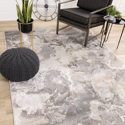 Alpine Rug Co. London Grey/Cream/Beige Wavy Ocean Area Rug