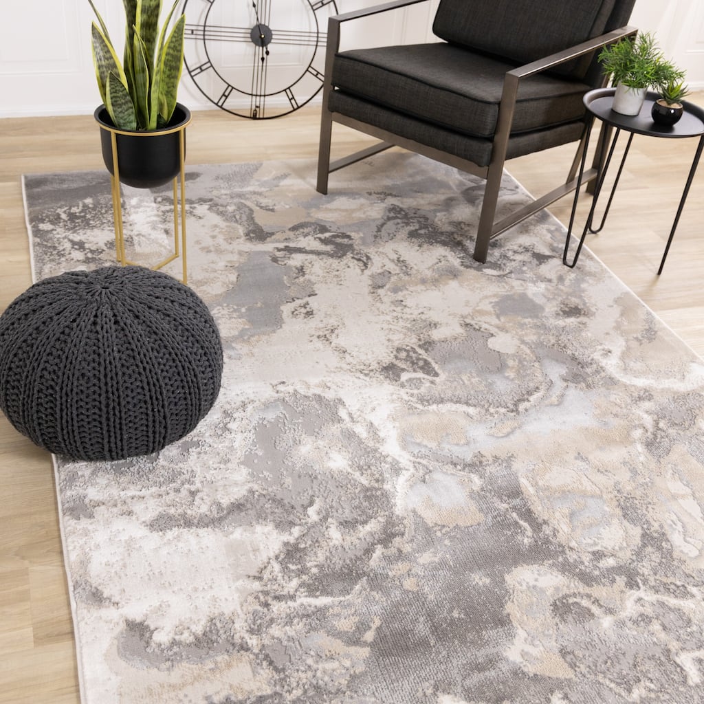 Alpine Rug Co. London Grey/Cream/Beige Wavy Ocean Area Rug