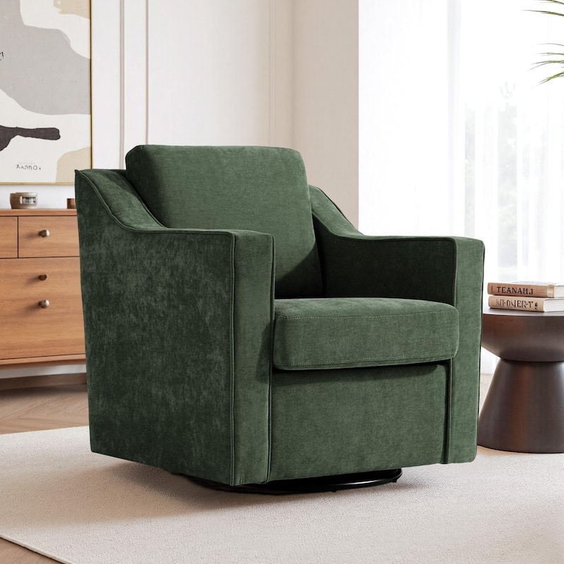 30" W Modern Accent Swivel Chair Comfy Upholstered Armchair Set of 2 - Green/ Chenille