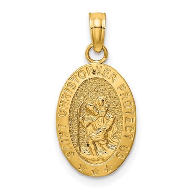 Curata 14k Yellow Gold 18" Textured Polished Saint Christopher Medal Pendant Necklace