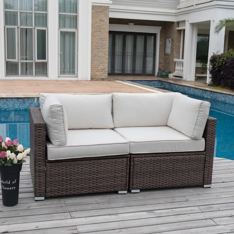 COSIEST 2-piece Outdoor Loveseat Wicker Sectional Sofa Set - Brown