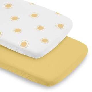 Sweet Jojo Designs White and Yellow Boho Sun Boy, Girl, Unisex/Gender Neutral 2 Pack Baby Bassinet Fitted Sheets - Solid Mustard