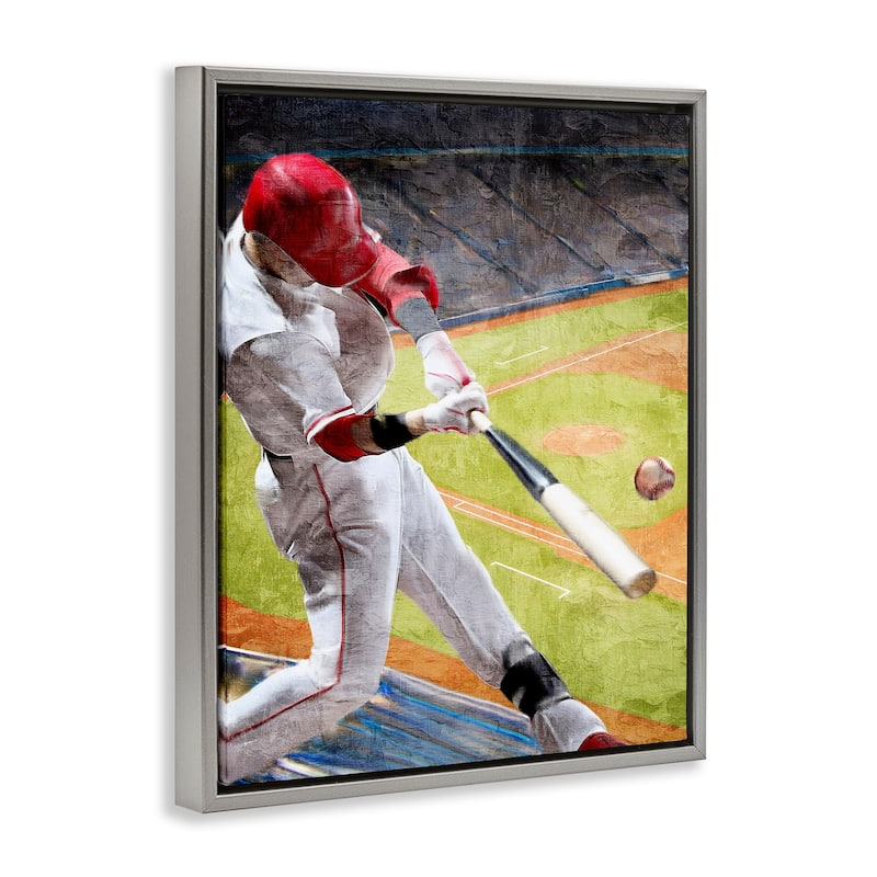 Stupell Athlete Hitting Baseball Framed Floater Canvas Wall Art Design By Kim Allen