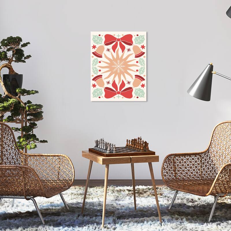 Wynwood Studio Canvas Holiday and Seasonal Bells Sounds and Stars Red Modern & Contemporary Wall Art Canvas Print - 16 x 20
