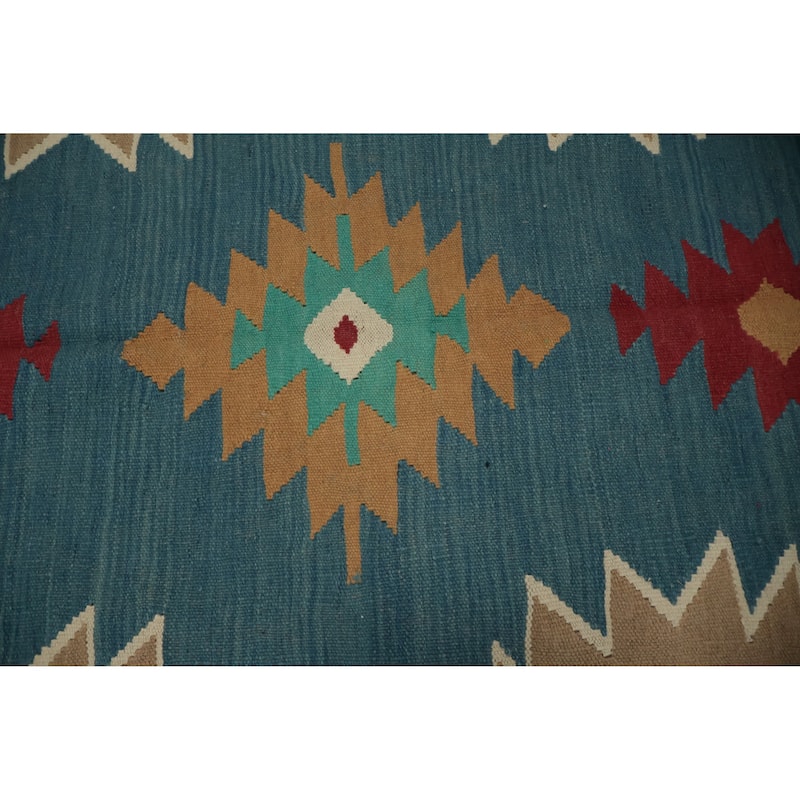 Hand Woven Oriental 100% Wool Carpet Southwestern Tribal Multi-Colored Kilim Runner Rug - 14' 7'' X 4' 11''