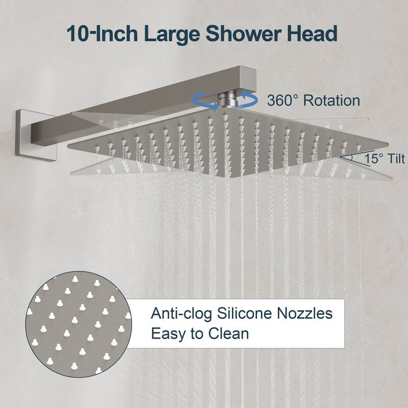 GRANDJOY Shower Faucet Set 10 and 6 inch Wall Mount Rainfall Dual Shower Heads with Handheld Shower Spray Combo High Pressure