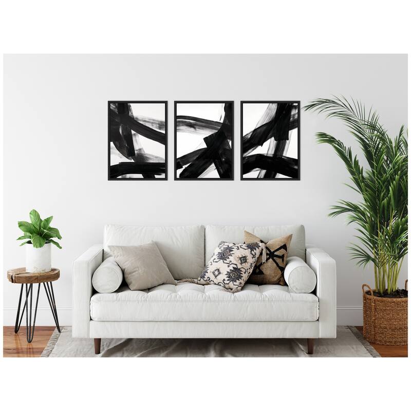 Kate and Laurel Black Mark No. 1, No. 2, & No. 3 3 Piece Framed Canvas Wall Art Set by Amy Lighthall
