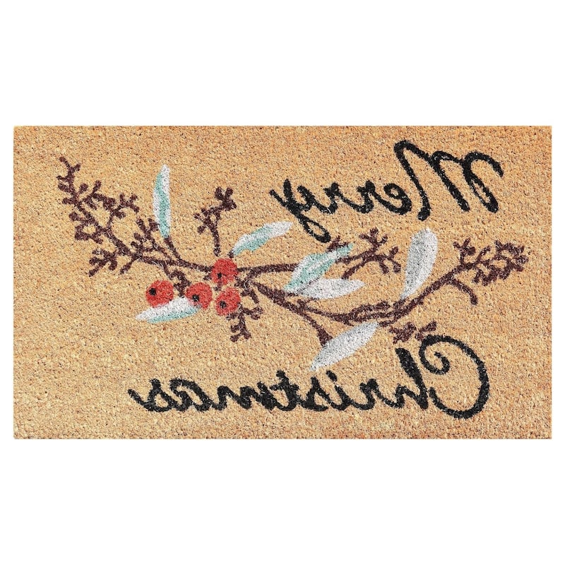 HomeRoots 17" X 29" Natural And Brown Merry Christmas Outdoor Coir Door Mat - 17.00' X '29.00