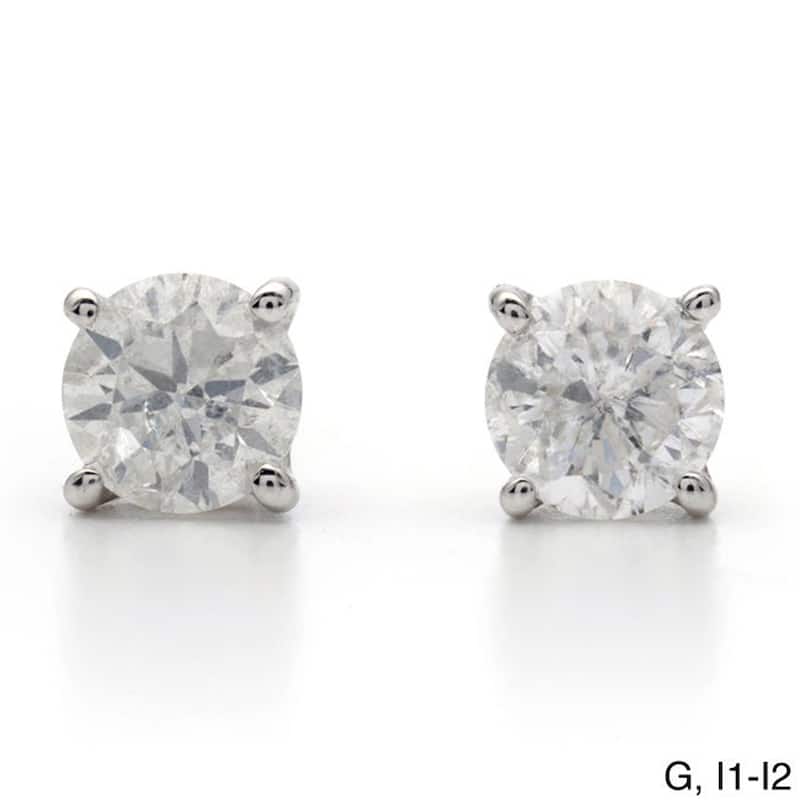 Auriya Platinum 1 1/2ctw Round Diamond Stud Earrings Clarity-enhanced - G-H, I1-I2