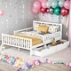preview thumbnail 1 of 15, Full Size Kids Platform Bed with 2-Storage Drawers, Wood Children Bed Frame with Guardrails on Both Sides for Bedroom, White White