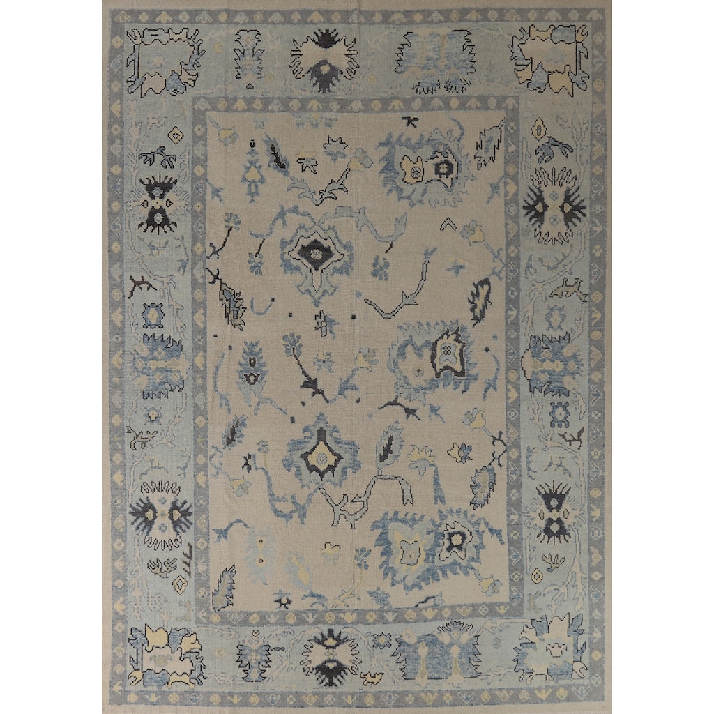 Hand Knotted Oriental 100% Wool Carpet Transitional All-Over Beige & Ivories Oushak Area Rug - 11' 4'' X 8' 11''