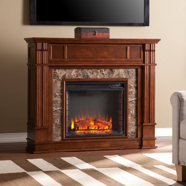 Shop Copper Grove Maple Faux Stone Electric Media Fireplace On Sale Overstock 20881819 Brick Accent Firebox