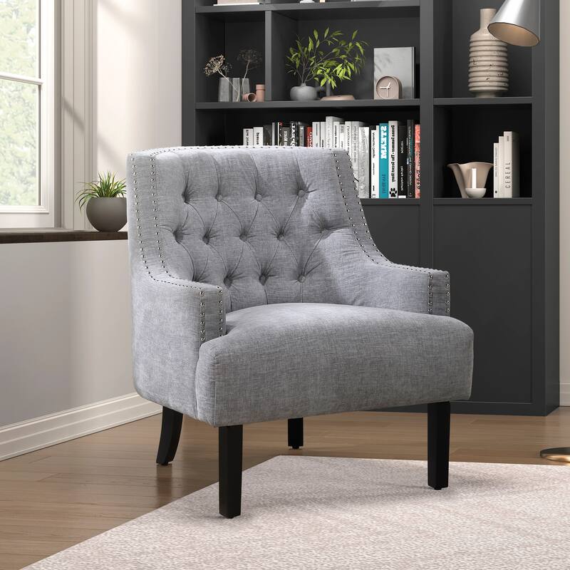 Modern Traditional Chenille Accent Chair with Nailhead Trim - Gray