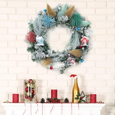 24" Snow Frosted Christmas Wreath for Front Door Home Decor - N/A