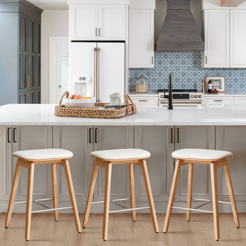 26-Inch Faux Leather Wood Counter Stools Set of 1/2/3 - 26"H x 18.1"L x 16.5"D