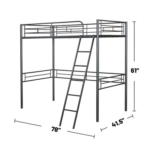 dimension image slide 1 of 3, Metal Twin Size Loft Bed with Angled Ladder