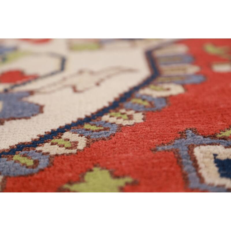 Ivory & Orange Heriz Serapi Indian Area Rug Handmade Wool Carpet - 8'11"x 11'9"
