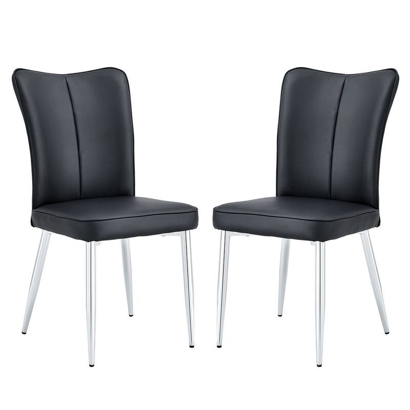Modern PU Leather Minimalist Dining Chairs Set of 4 - 2 SEATS - Black