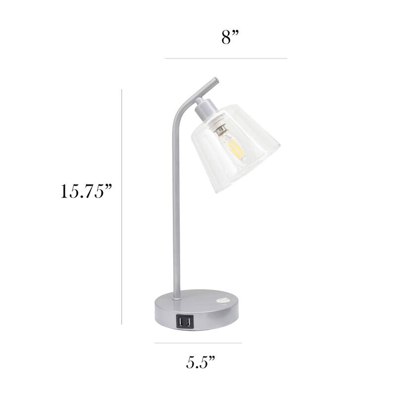 Curved Arm Desk Lamp with Glass Shade - 15.75" - Silver