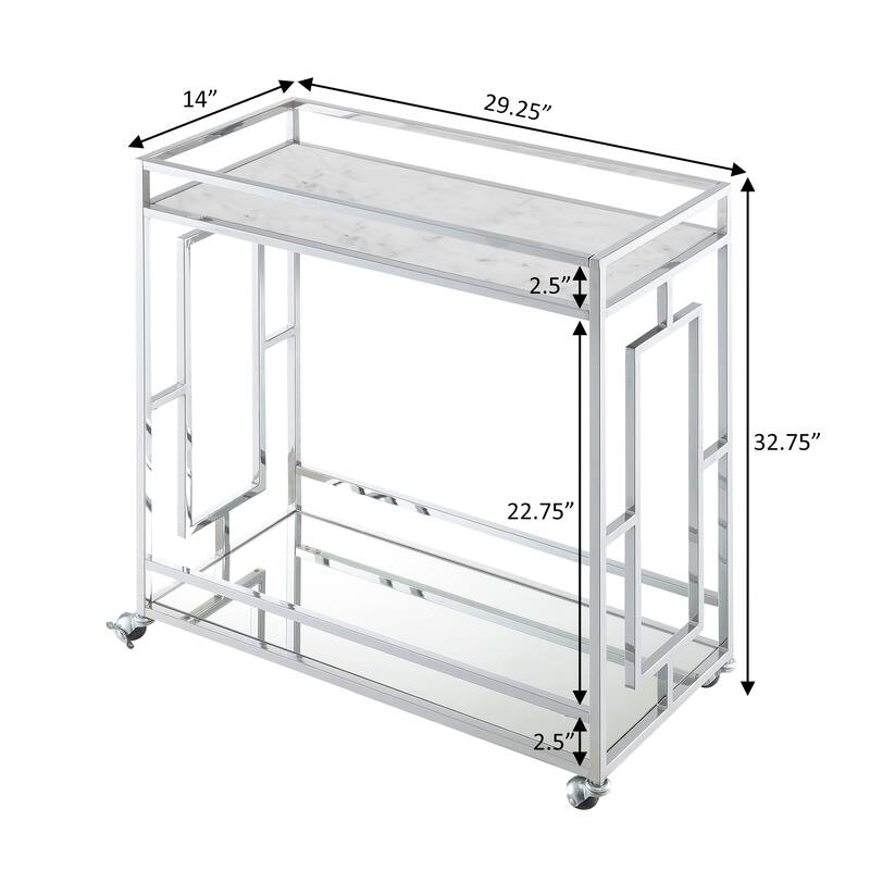 Convenience Concepts Town Square Chrome Faux Marble Mirrored Bar Cart with Shelf