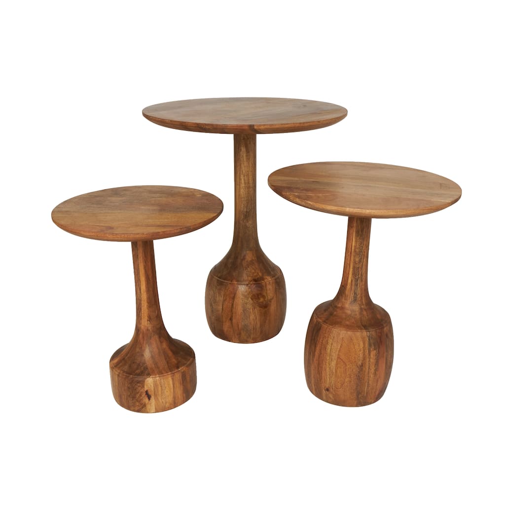 Brown Mango Wood Handmade Accent Table with Elevated Bases (Set of 3)