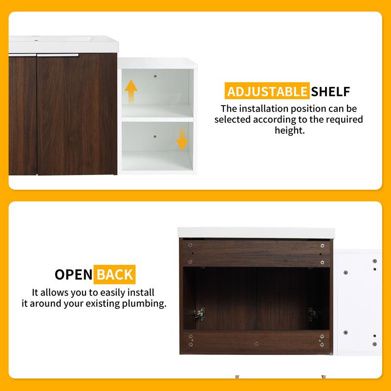 Beingnext 24"/36"/48"/60"/72"/84" Bathroom Vanity with Sink, Floating Bathroom Vanity with Soft Close Door and Shelf
