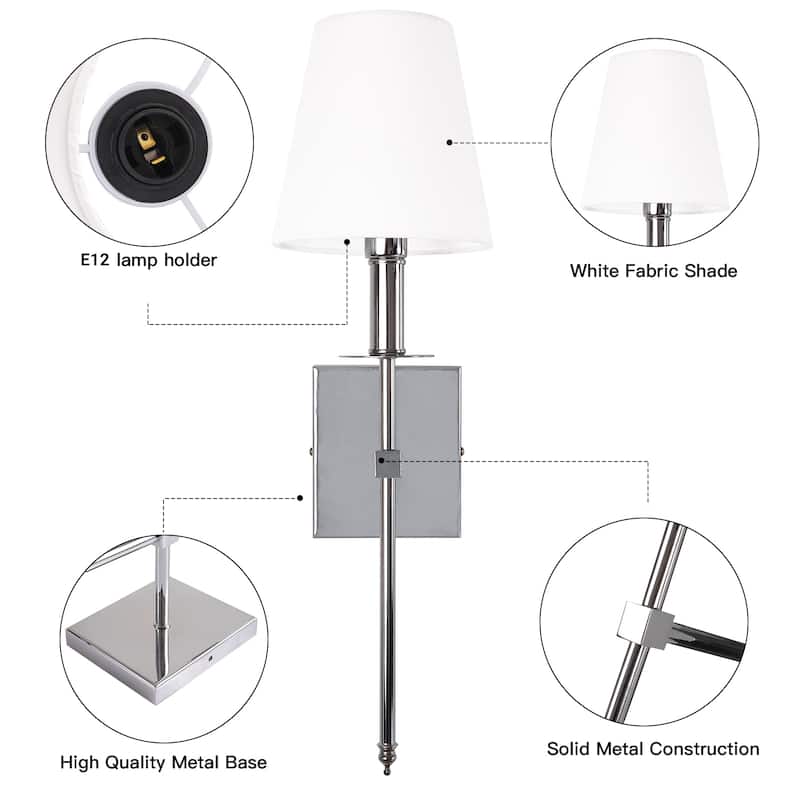 1-Light Wall Sconce with White Fabric Shade(2-Pack)