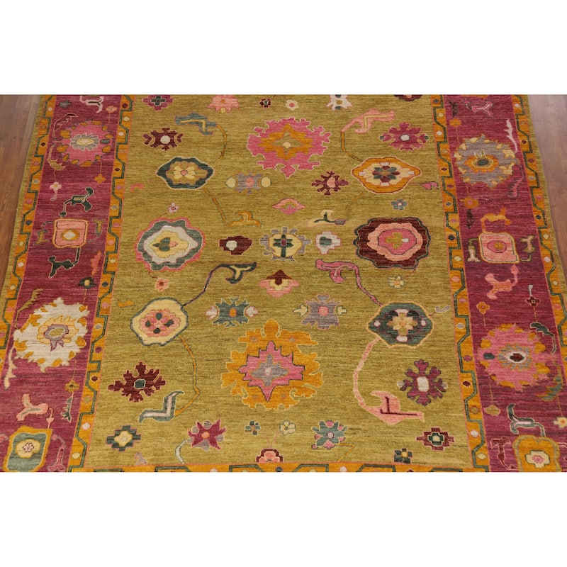 Hand Knotted Oriental 100% Wool Carpet Transitional All-Over Yellow & Gold Oushak Area Rug - 11' 10'' X 8' 10''