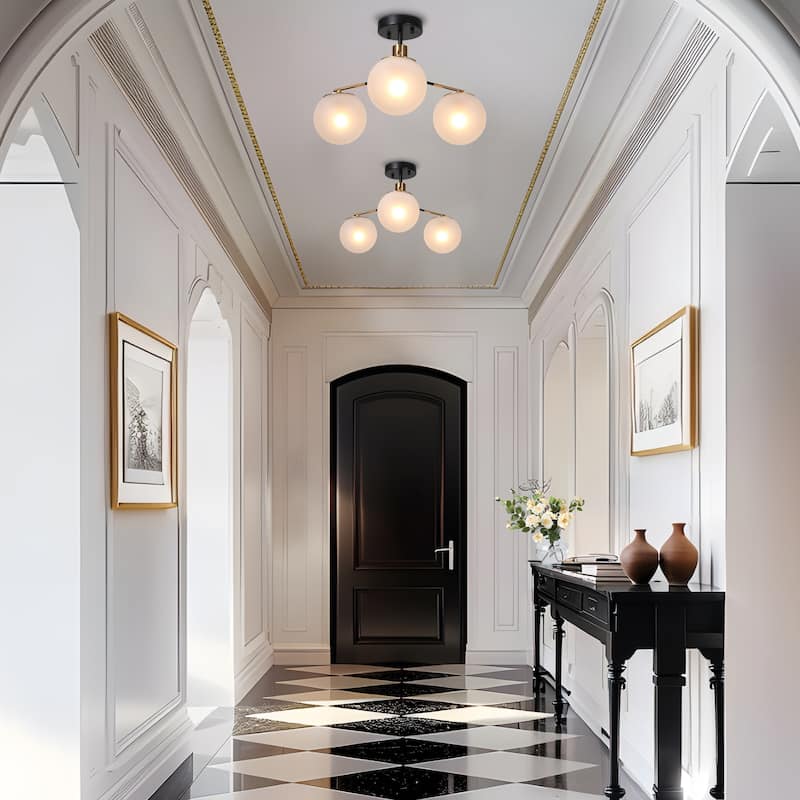 Modern 3-Light Semi-flush Mount Frosted Glass Ceiling Light Chandelier - D 19" x H 12.5"