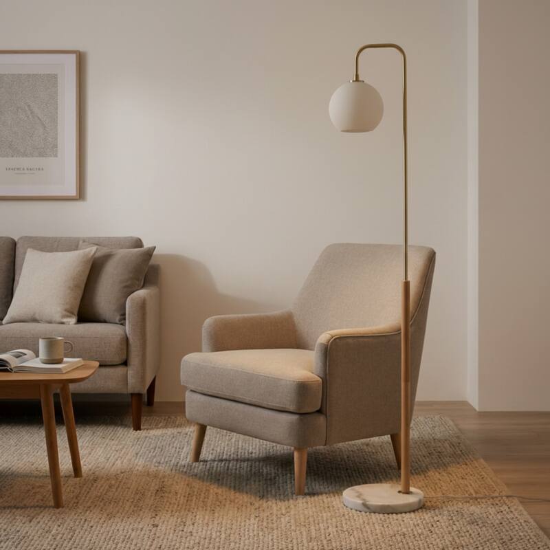 Gatsby Modern Marble Base Floor Lamp with White Globe Shade