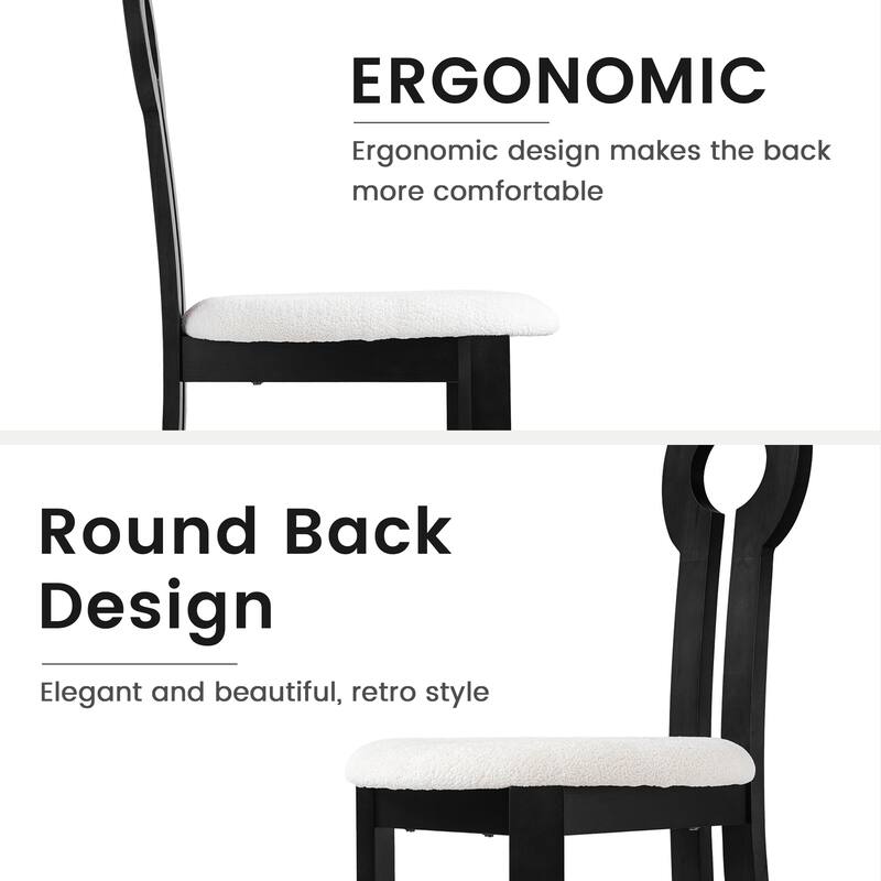 2 Piece Solid Wood Armless Kitchen Dining Chair with Round Backrest and Cushion for Dining Room Kitchen Living Room Bedroom