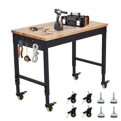 Height Adjustable Wood Top Workbench with Casters and Power Outlets - 48"x24"