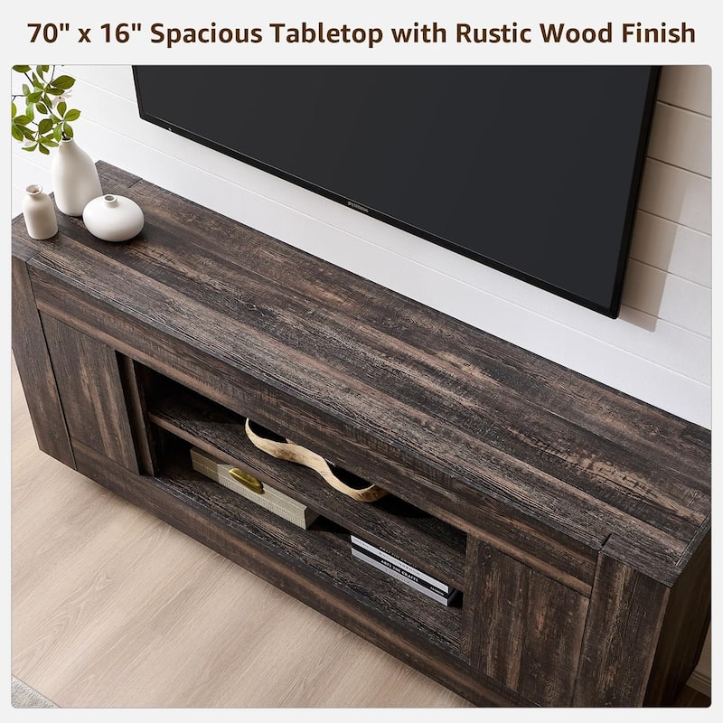 Modern TV Stand, Entertainment Center for TVs Up to 80", Thick Wood