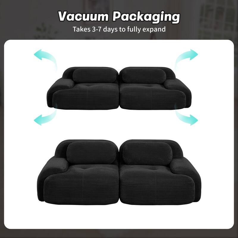 Rossetta Simplified Anti-Slip Style Premium Corduroy Fabric Modular Loveseat Sofa with Curved Armrests