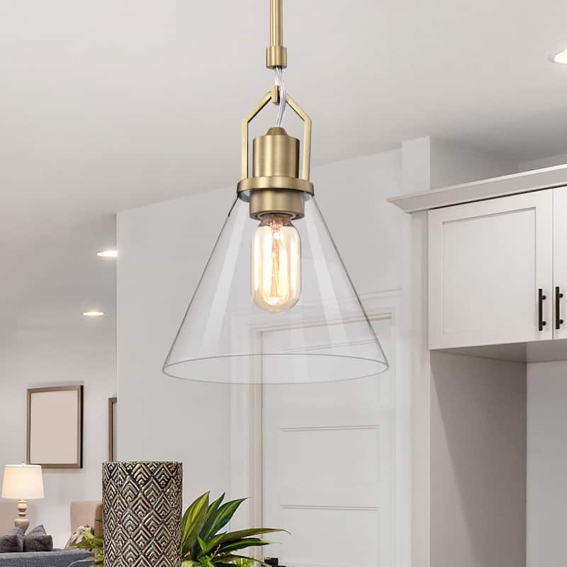 Vintage Brass 1-Light Mini Pendant with Clear Cone Glass Shade - Vintage Brass