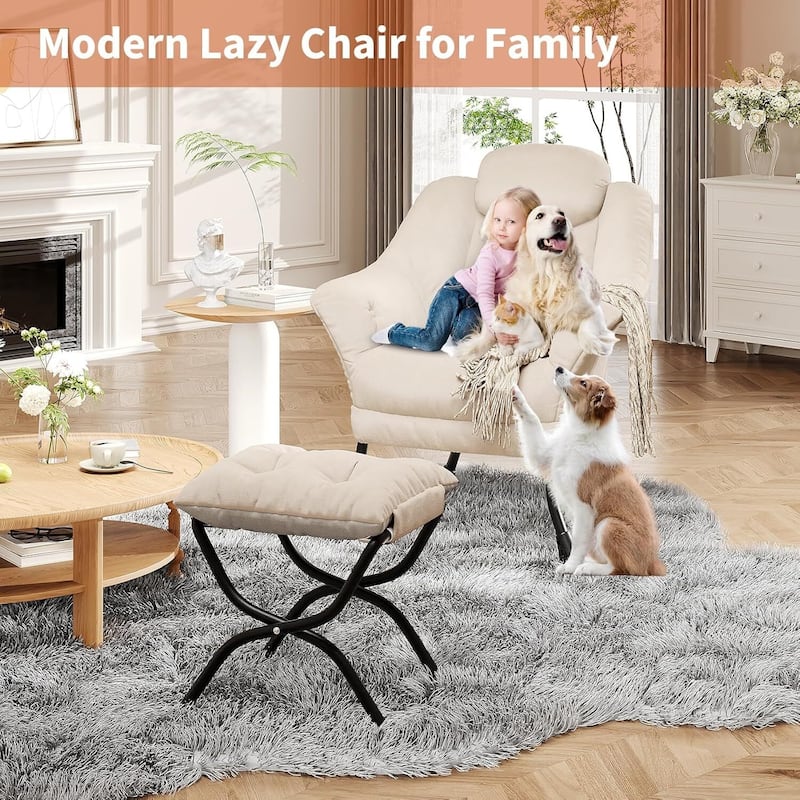 Modern Accent Comfy Lazy Sofa Chair with Ottoman for Bedroom or Living Room