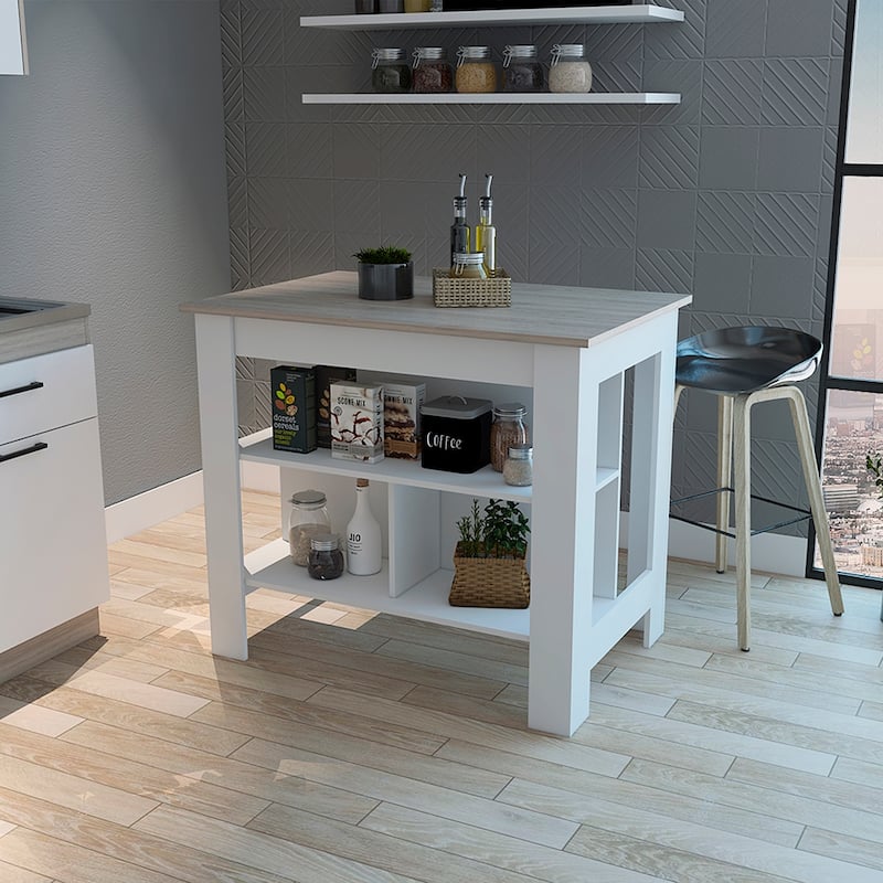 Kitchen Island Antibacterial Dozza, Three Shelves,Open Shelf