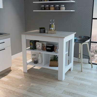 Kitchen Island Antibacterial Dozza, Three Shelves,Open Shelf
